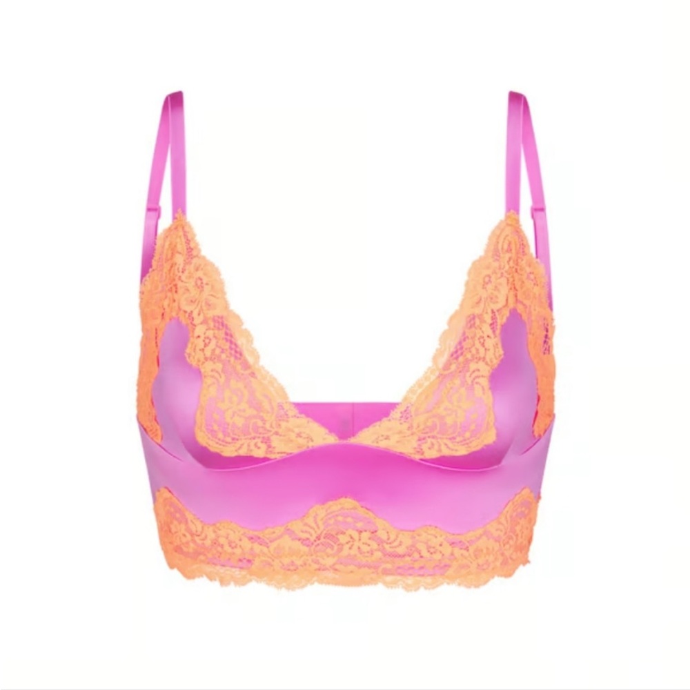New WT. Skims Satin  Trimmed Pink and Orange Bralette